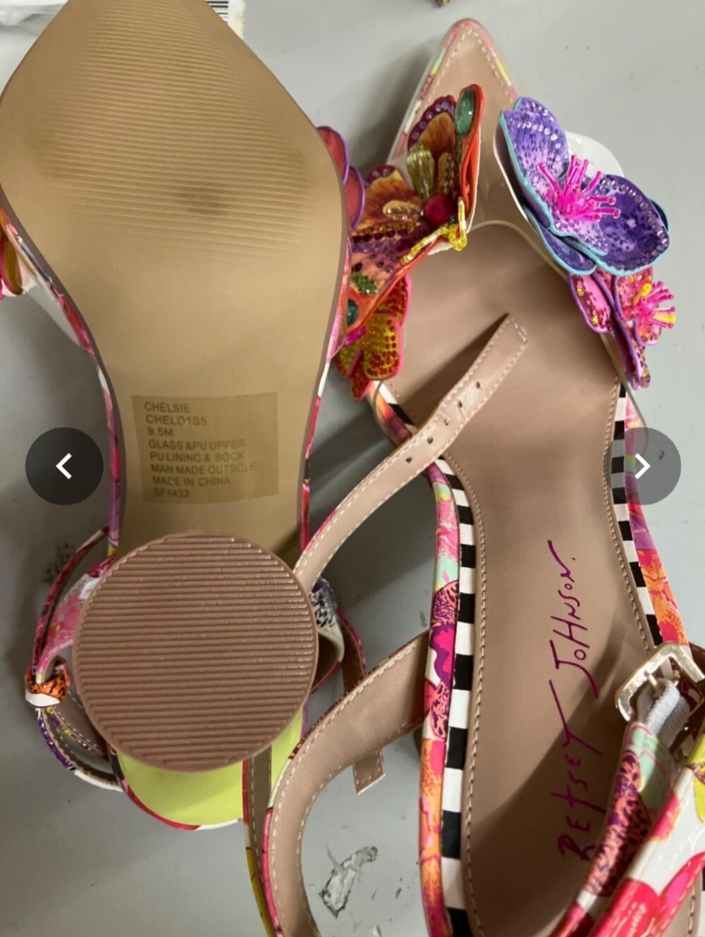 Betsey Johnson Chelsie 3D Floral Sandal Sculpted Block Heel Pointed Toe 9.5 - Picture 4 of 7